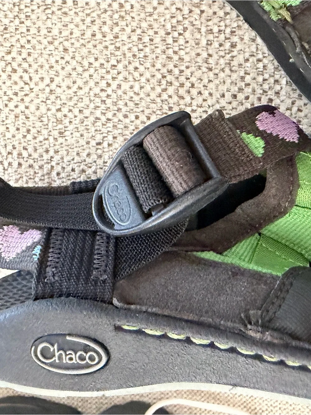 Chaco Kids Green and Brown Heart-Strap Sandals